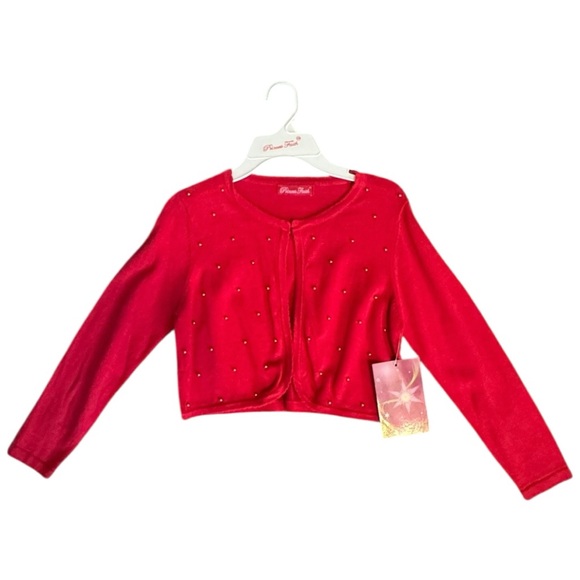 NWT Princess Faith Red Kids Girls Long Sleeve Cardigan Sweater Jacket Sz L 14 - Picture 1 of 4